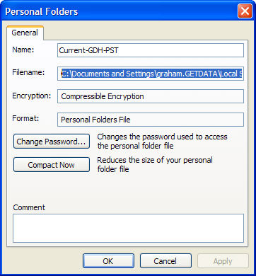 backup email outlook personal folders password